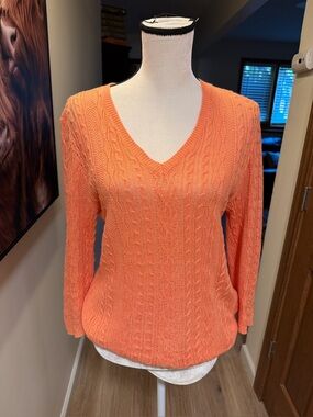 Lauren Ralph Lauren Coral 100% Linen Cable Knit Sweater Medium